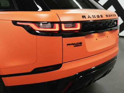 DIY Range Rover Velar wrapped in Matte HX20000 Mandarin Red automotive vinyl film HX20165M