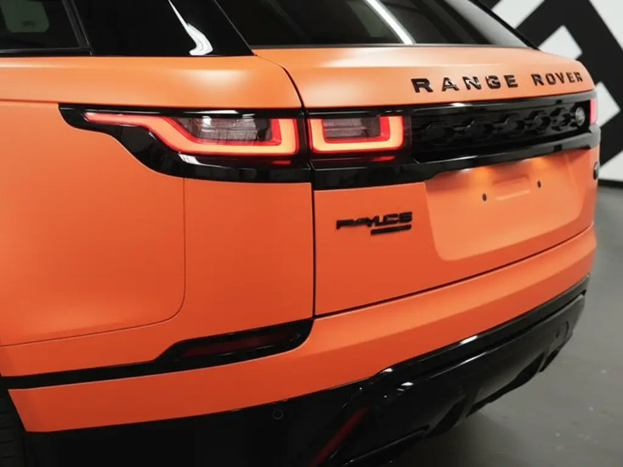 DIY Range Rover Velar wrapped in Matte HX20000 Mandarin Red automotive vinyl film HX20165M