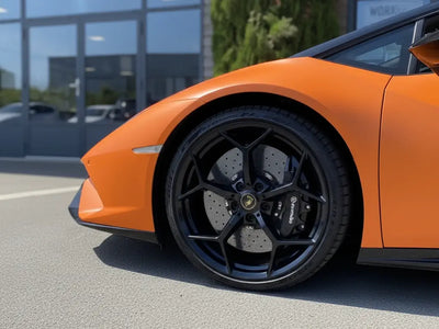 DIY Lamborghini Huracán wrapped in Matte HX20000 Mandarin Red restyling film HX20165M detail