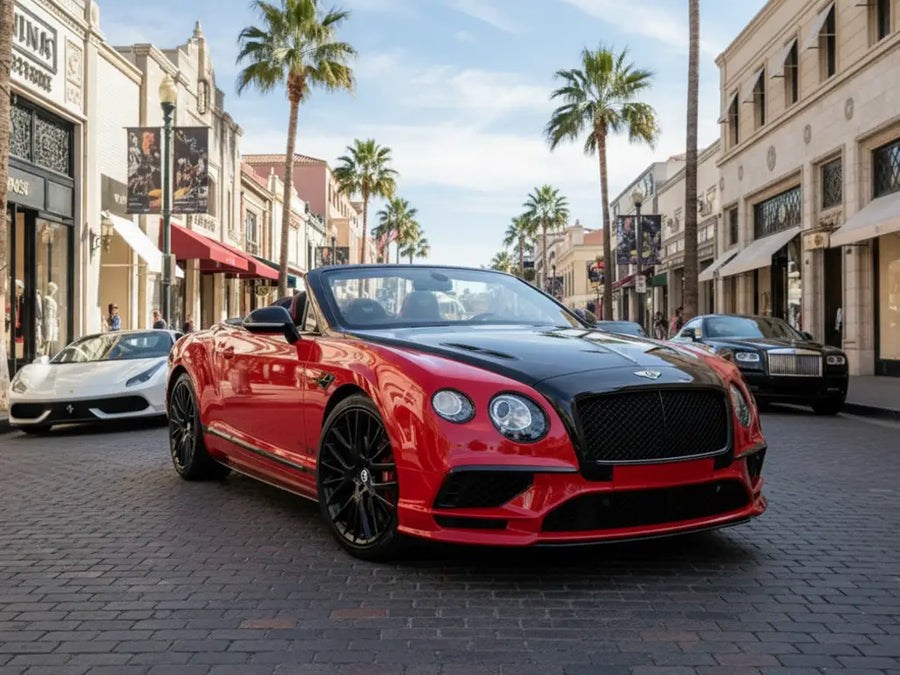 Bentley Continental GT Convertible wrapped in Hexis Gloss HX20000 Ruby Red wrap film HX20186B