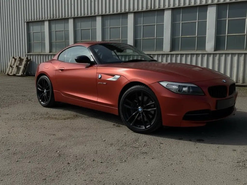 BMW Z4 wrapped in Hexis Satin HX20000 Red Aluminum vinyl wrap HX20196S
