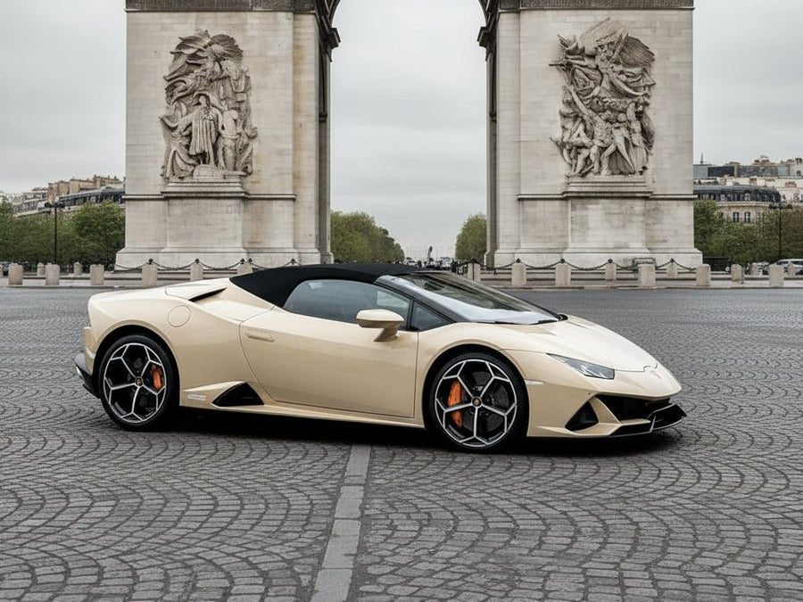 Lamborghini Huracán wrapped in Super Gloss HXONE™ Desert Beige vinyl wrap HXONE202