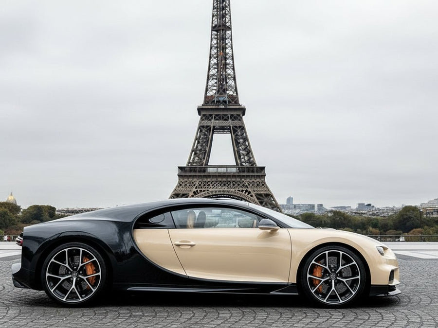 Bugatti Chiron wrapped in Super Gloss HXONE™ Desert Beige car wrap film HXONE202