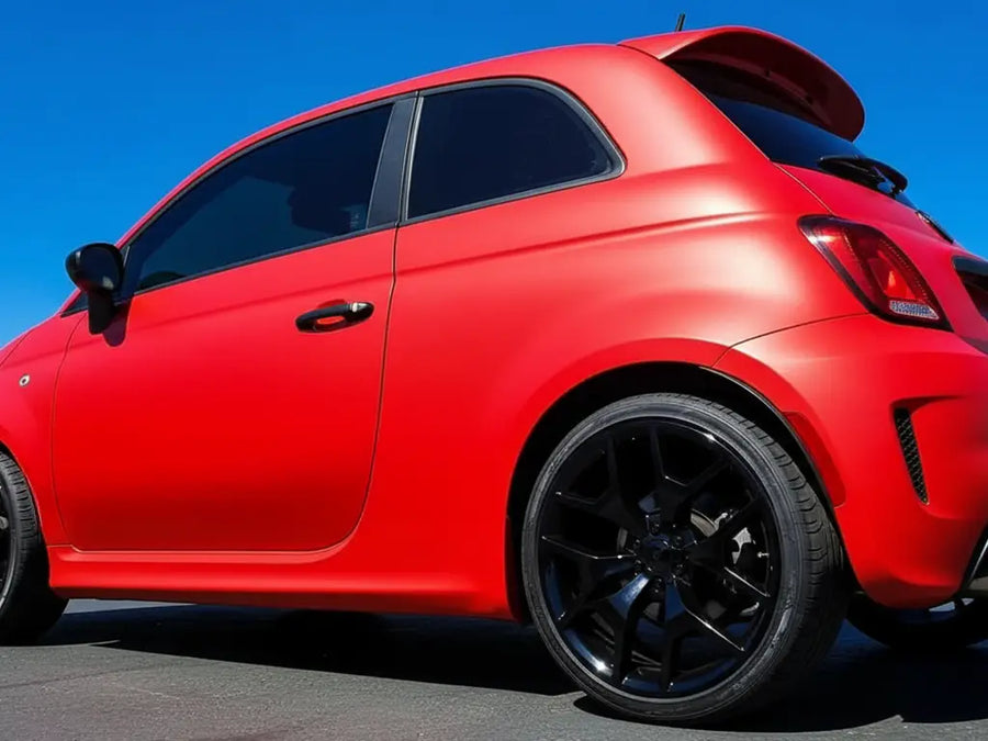 Fiat 500 wrapped in Matte HX20000 Blood Red vinyl wrap HX20200M