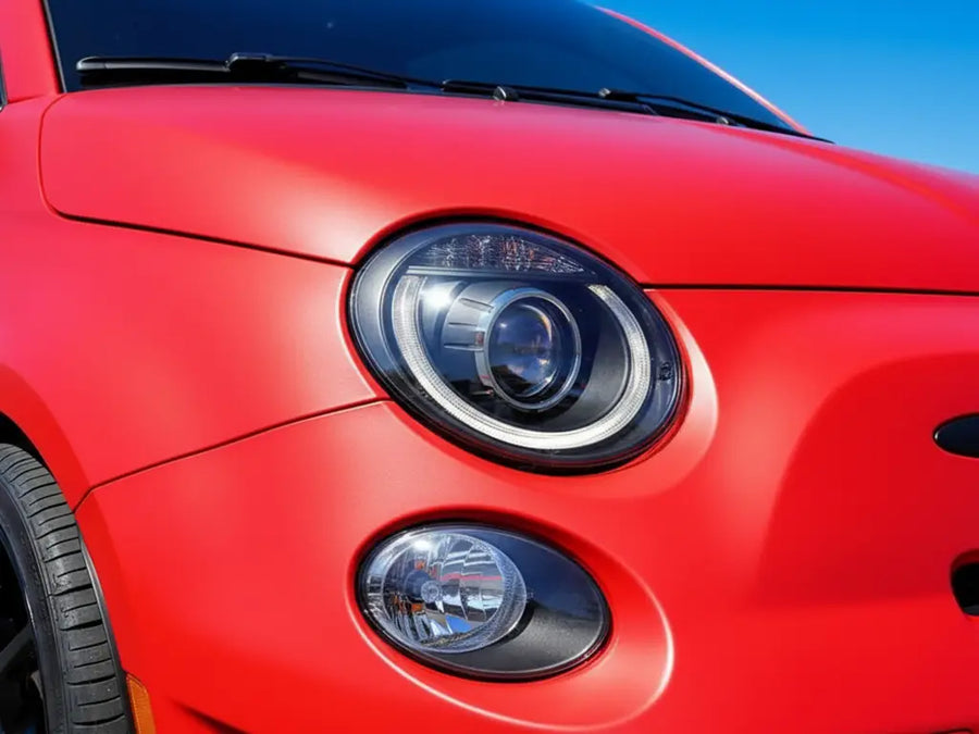 Fiat 500 wrapped in Hexis Matte HX20000 Blood Red car wrap film HX20200M