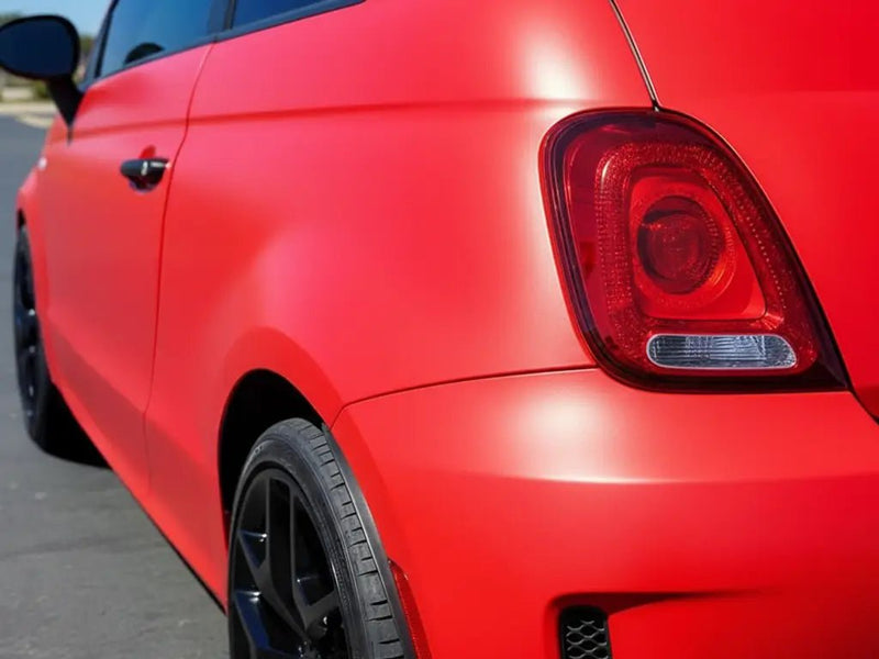 Fiat 500 wrapped in Hexis Matte HX20000 Blood Red vinyl wrap HX20200M