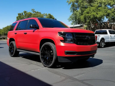 DIY Chevrolet Tahoe wrapped in Matte HX20000 Blood Red vinyl wrap HX20200M