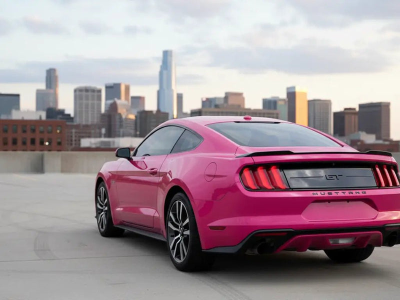 Ford Mustang GT wrapped in Hexis Gloss HX20000 Fuchsia automotive vinyl film HX20220B