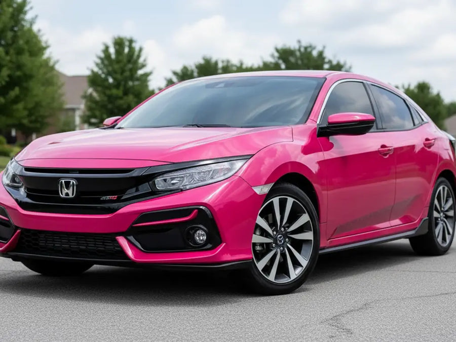 Honda Civic wrapped in Hexis Gloss HX20000 Fuchsia automotive vinyl film HX20220B