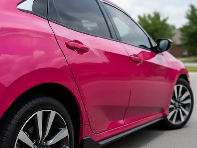 Honda Civic wrapped in Hexis Gloss HX20000 Fuchsia automotive vinyl film HX20220B detail