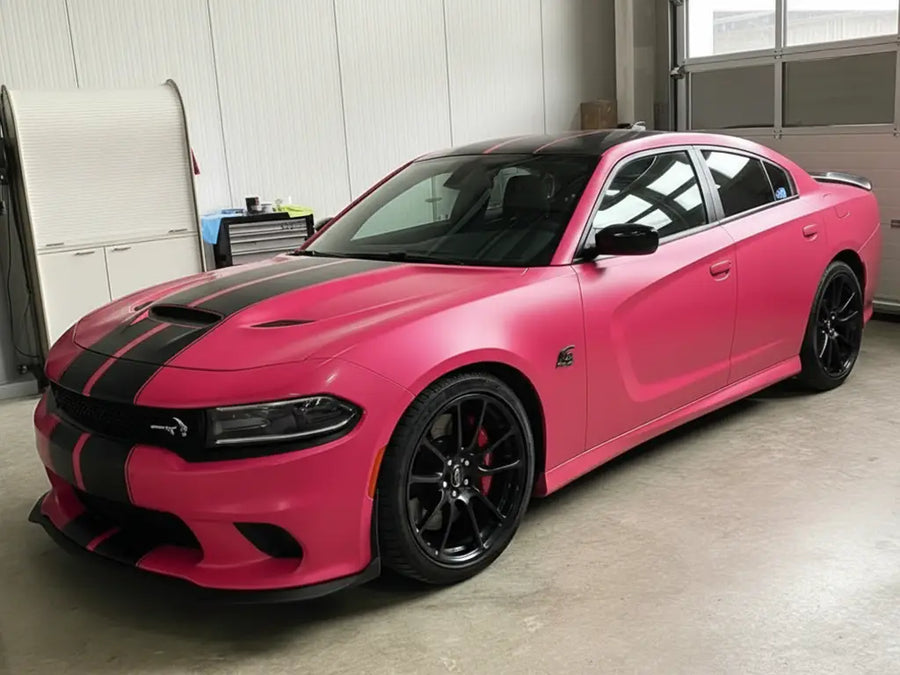DIY Dodge Charger wrapped in Matte HX20000 Fuchsia car wrap film HX20220M