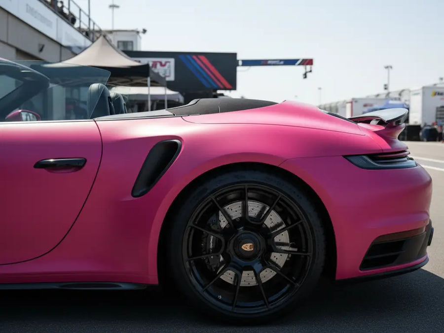 Porsche 911 Turbo S wrapped in Matte HX20000 Fuchsia wrap film HX20220M