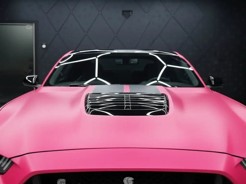 DIY Ford Mustang Shelby GT500 wrapped in Matte HX20000 Fuchsia car wrap film HX20220M