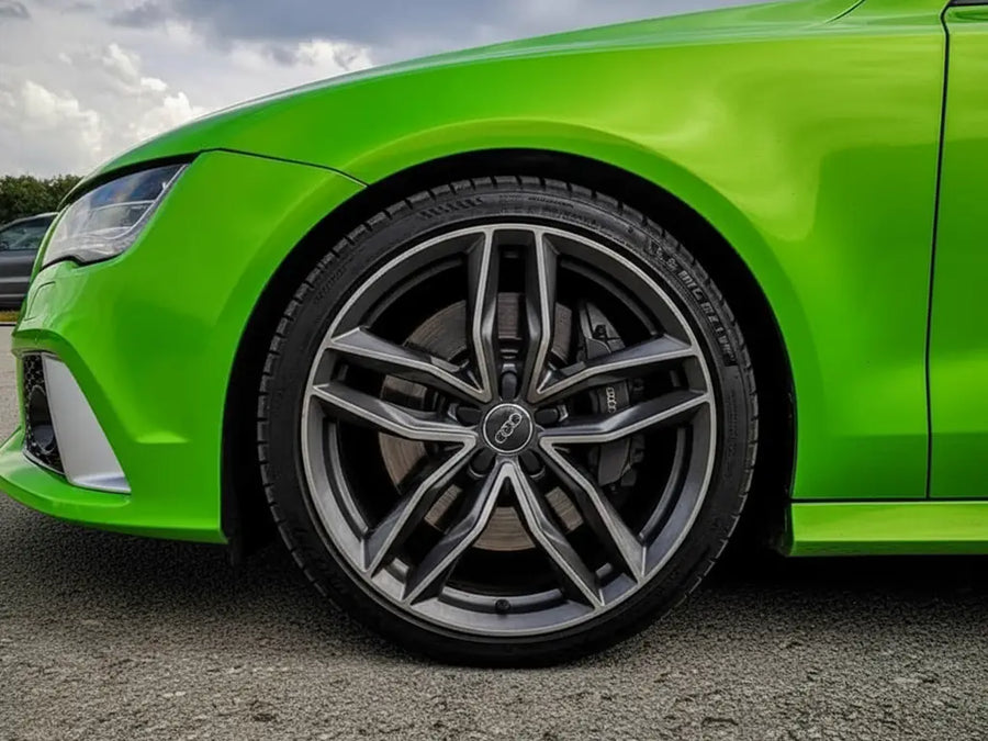 Audi wrapped in Hexis Gloss HX20000 Wasabi Green restyling film HX20228B