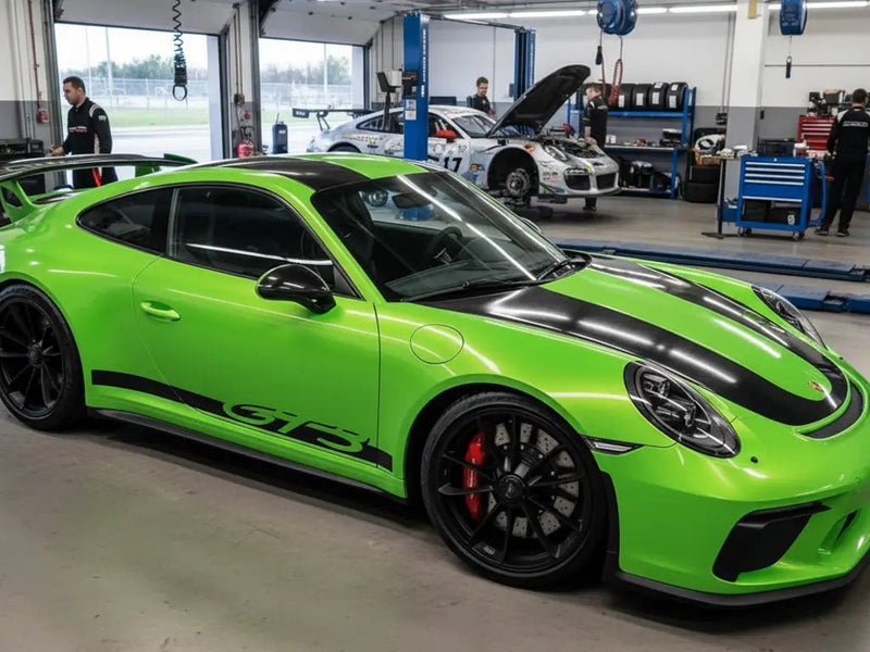 DIY Porsche 911 GT3 wrapped in Gloss HX20000 Wasabi Green restyling film HX20228B