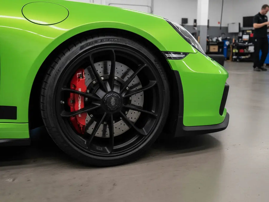 Porsche 911 GT3 RS wrapped in Hexis Gloss HX20000 Wasabi Green vinyl wrap HX20228B