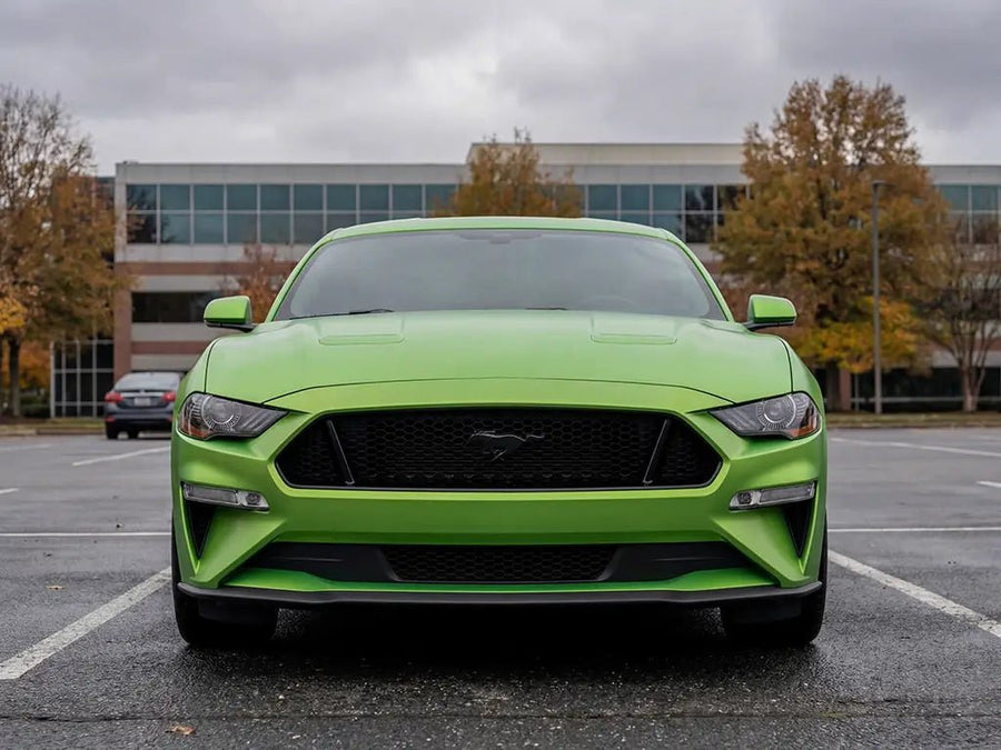 Ford Mustang wrapped in Matte HX20000 Wasabi Green restyling film HX20375M