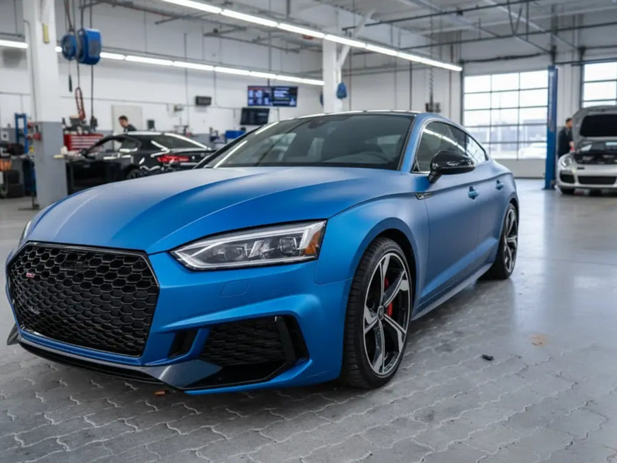 DIY Audi RS5 wrapped in Satin HX20000 Metallic Celestial Blue wrap film HX20236S