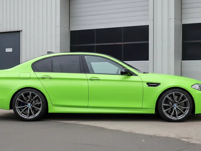 BMW M5 wrapped in Satin HX20000 Acid Green vinyl wrap HX20266S detail