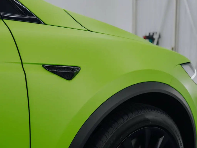 DIY Tesla Y wrapped in Satin HX20000 Acid Green car wrap film HX20266S