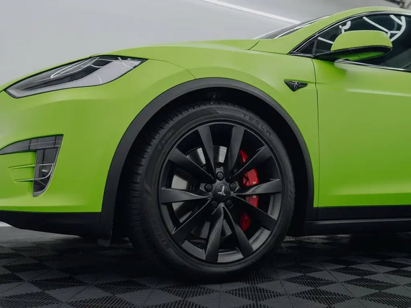 DIY Tesla X wrapped in Satin HX20000 Acid Green car wrap film HX20266S