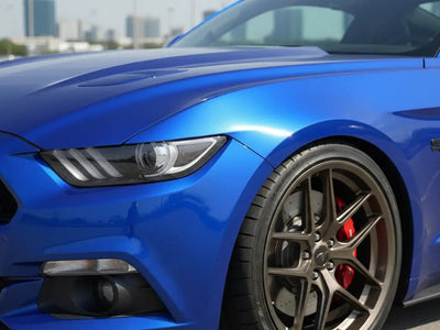 Ford Mustang wrapped in Hexis Gloss HX20000 Pacific Blue automotive vinyl film HX20280B