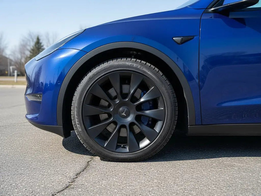 Tesla Y wrapped in Hexis Gloss HX20000 Night Blue wrap film HX20281B