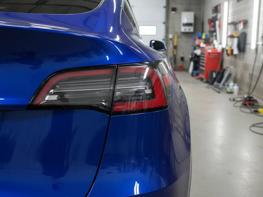 DIY Tesla 3 wrapped in Gloss HX20000 Night Blue wrap film HX20281B