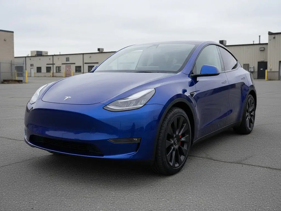 DIY Tesla Y wrapped in Gloss HX20000 Night Blue wrap film HX20281B