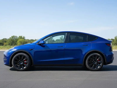 Tesla Y wrapped in Gloss HX20000 Night Blue car wrap film HX20281B