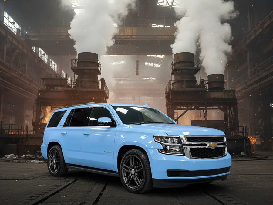DIY Chevrolet Tahoe wrapped in Gloss HX20000 Niagara Blue vinyl wrap HX20284B