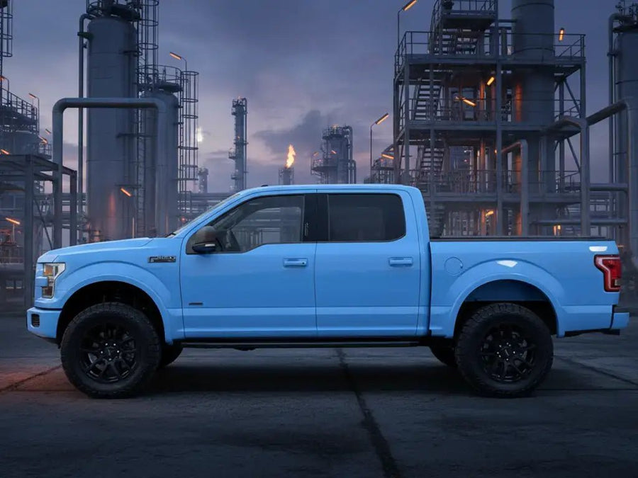 Ford F-150 wrapped in Gloss HX20000 Niagara Blue automotive vinyl film HX20284B