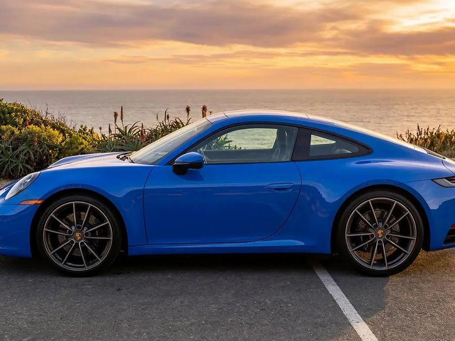Porsche 911 wrapped in Hexis Gloss HX20000 Intense Blue wrap film HX20293B detail
