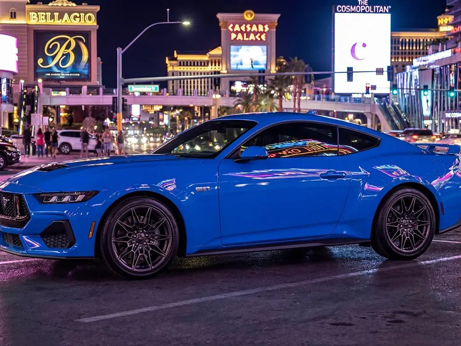 Ford Mustang wrapped in Gloss HX20000 Intense Blue car wrap film HX20293B
