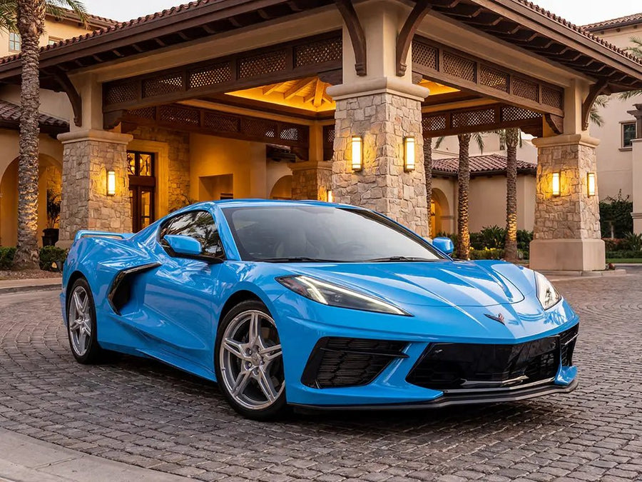 Chevrolet Corvette wrapped in Gloss HX20000 Montpellier Blue wrap film HX20299B