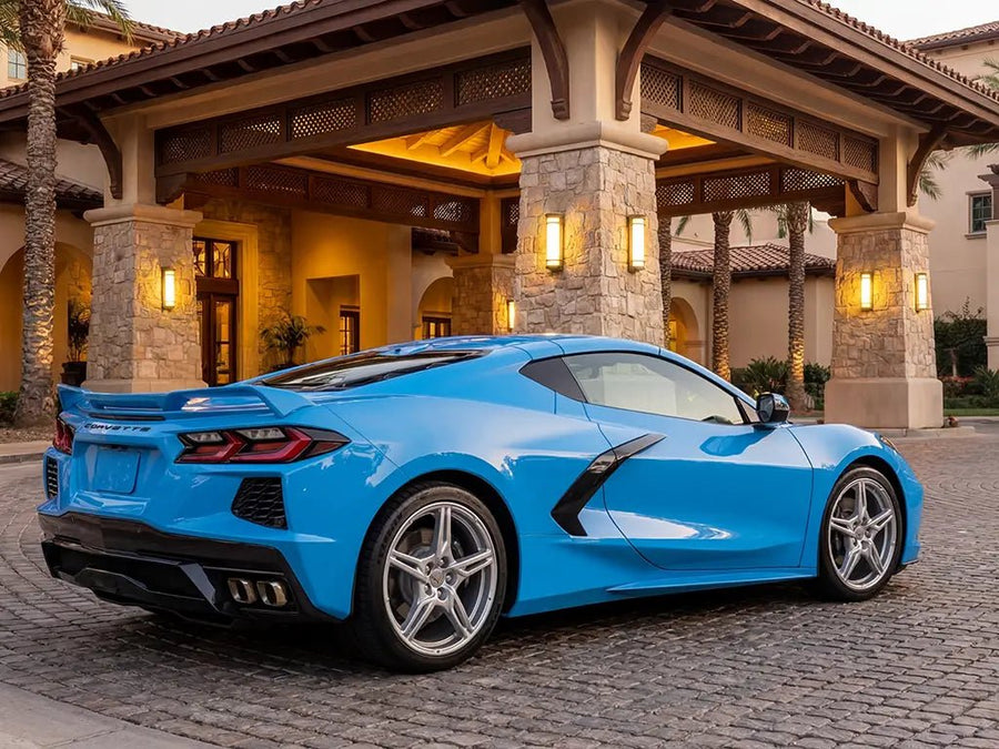DIY Chevrolet Corvette wrapped in Gloss HX20000 Montpellier Blue car wrap film HX20299B