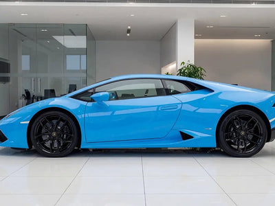 Lamborghini Huracán wrapped in Hexis Gloss HX20000 Montpellier Blue car wrap film HX20299B