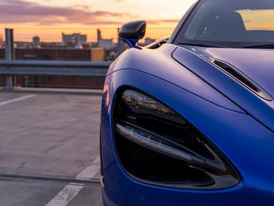 DIY McLaren 720S wrapped in Gloss HX20000 Sapphire Blue restyling film HX20300B detail