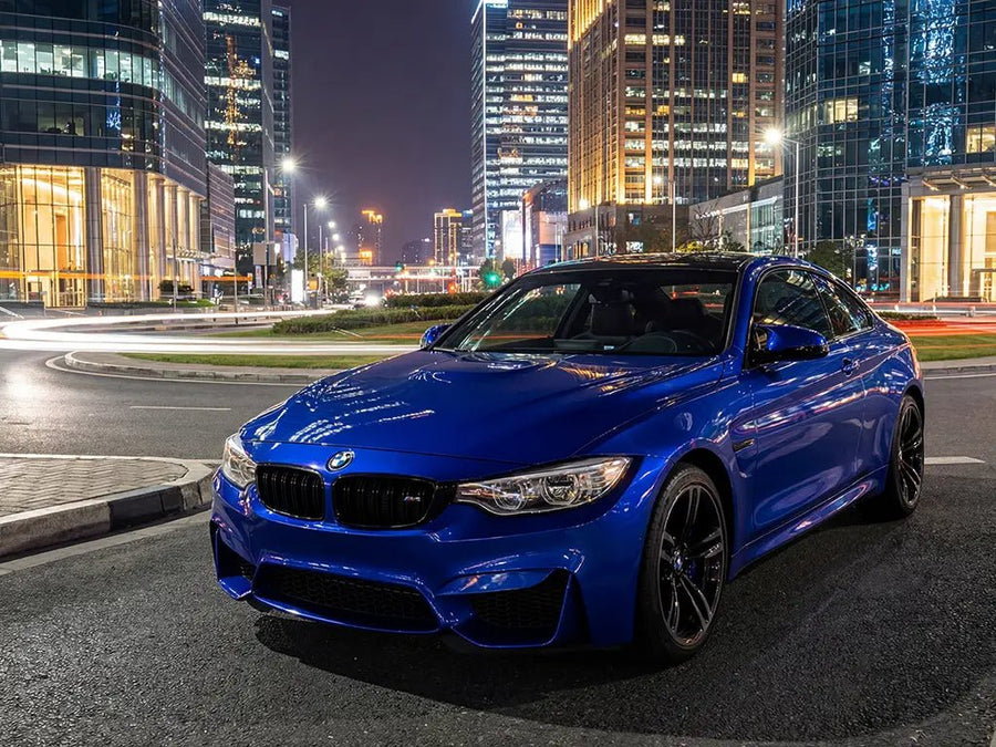 DIY BMW M4 wrapped in Gloss HX20000 Sapphire Blue wrap film HX20300B