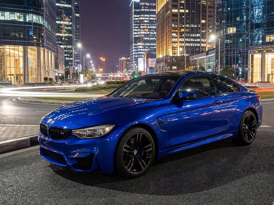 BMW M4 wrapped in Gloss HX20000 Sapphire Blue vinyl wrap HX20300B detail