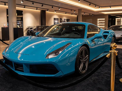 Ferrari 488 GTB wrapped in Hexis Gloss HX20000 Pigeon Blue car wrap film HX20315B