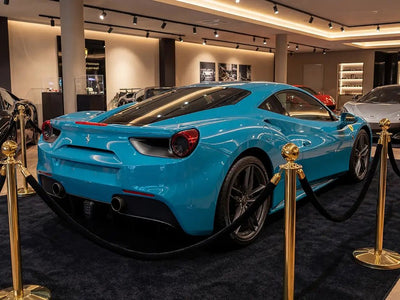 Ferrari 488 GTB wrapped in Gloss HX20000 Pigeon Blue wrap film HX20315B