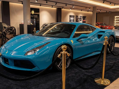 Ferrari 488 GTB wrapped in Hexis Gloss HX20000 Pigeon Blue wrap film HX20315B