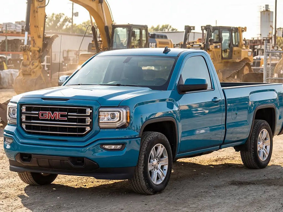 GMC Sierra wrapped in Hexis Gloss HX20000 Pigeon Blue automotive vinyl film HX20315B