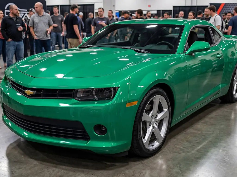 Chevrolet Camaro wrapped in Hexis Gloss HX20000 Emerald Green vinyl wrap HX20348B