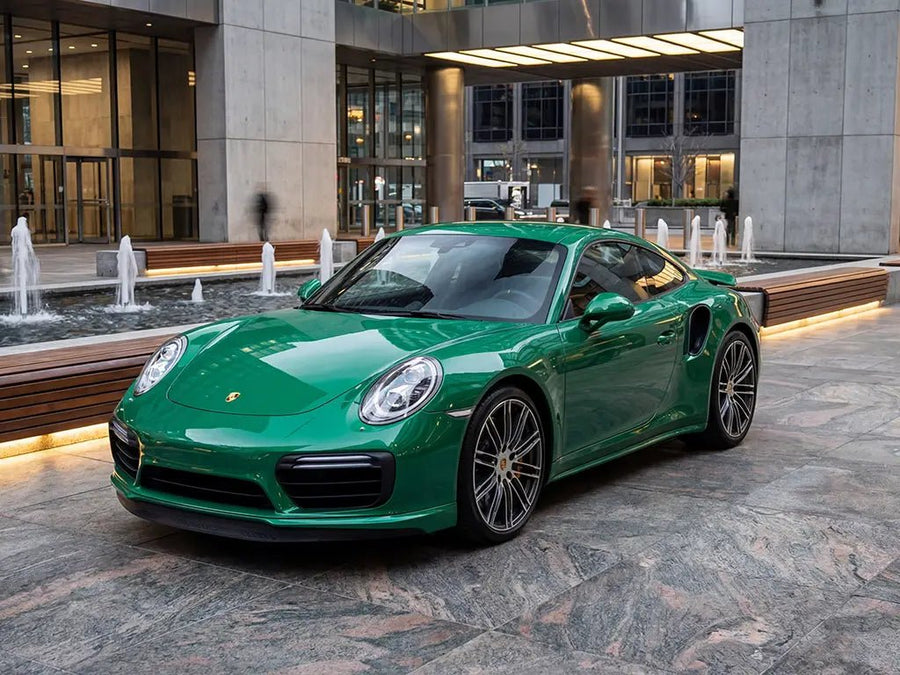Porsche 911 Turbo wrapped in Hexis Gloss HX20000 Emerald Green wrap film HX20348B