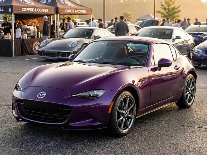 Mazda MX-5 Miata wrapped in Hexis Gloss HX20000 Elderberry Purple car wrap film HX20352B