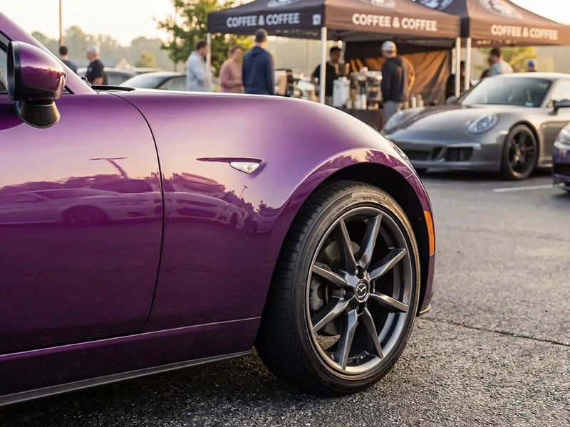 DIY Mazda MX-5 Miata wrapped in Gloss HX20000 Elderberry Purple vinyl wrap HX20352B