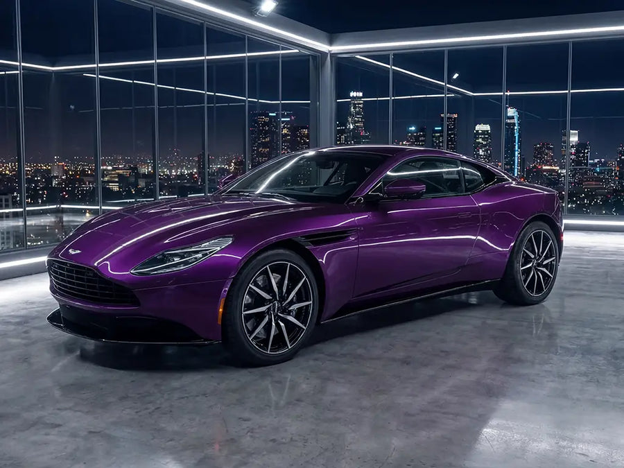 DIY Aston Martin DB11 wrapped in Gloss HX20000 Elderberry Purple wrap film HX20352B