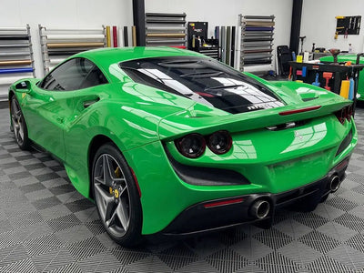 Ferrari F8 Tributo wrapped in Hexis Gloss HX20000 Apple Green restyling film HX20369B